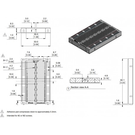 Dimensions de la plaque de connexion 400 contacts avec trous de fixation