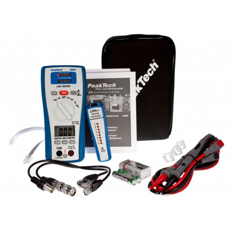 Accessoires livré avec le multimètre avec testeur de câble réseau PeakTech® P3365