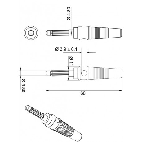 Dimensions de la fiche banane mâle 4 mm noir