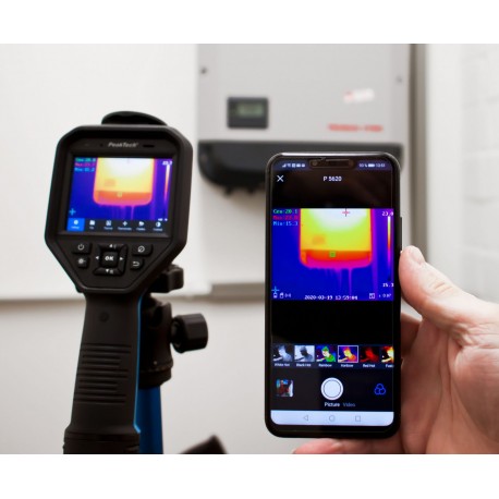 Exemple d'utilisation en  Bluetooth avec un Smartphone de la Caméra thermique PeakTech® P5620