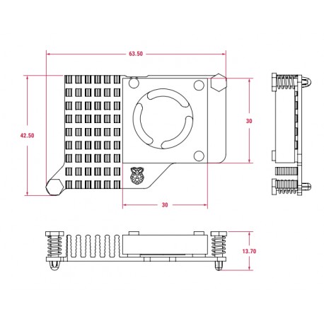 Dimensions du refroidisseur actif pour Raspberry Pi 5