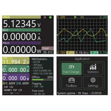 Détails des écrans du multimètre pour port USB Joy-it JT-UM120