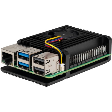 Boitier alu refroidisseur actif pour Raspberry Pi 5 RB-AlucaseP5-07FAN vue de côté