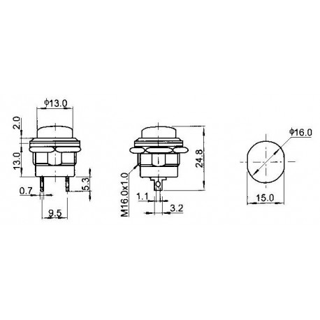Dimensions du vouton-poussoir OFF - (ON) vert