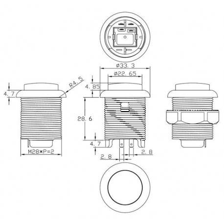 Dimensions du bouton d'arcade 30 mm