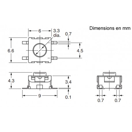 Bouton-poussoir B3S-1000 6x6,6x4,3 mm  - 2