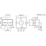 Dimensions bouton-poussoir On-Off-ON-Off 12 x 12 mm