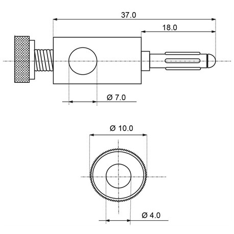 Dimensions de la fiche banane dorée pour câble audio