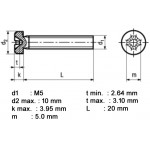 Dimensions vis à tête cylindrique bombée M5 x 20 mm