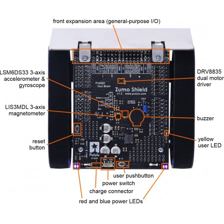 Détail des fonctionnalités du shield Zumo v1.3 pour Arduino® 2521