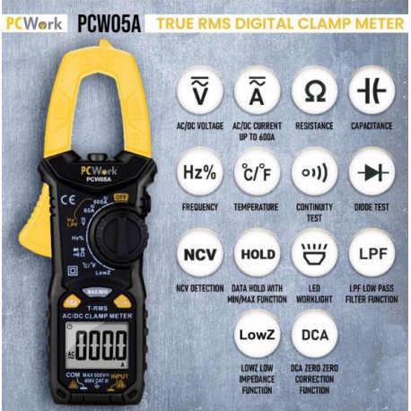 Détail des mesures de la Pince ampèremétrique True RMS PCW05A