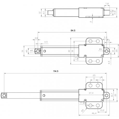 Dimensions mini actionneur linéaire ACRZilla FE12-15-30-64