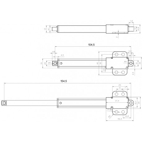 Dimensions Mini actionneur linéaire ACRZilla FE12-150-50-6.4