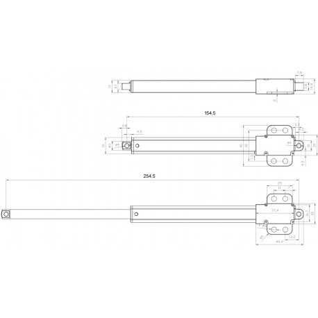 Dimensions Mini actionneur linéaire ACRZilla FE12-150-100-6.4
