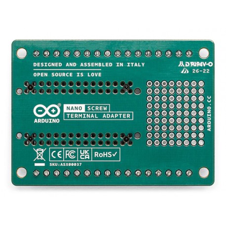 Vue de dessous de la carte Arduino Nano Screw Terminal Adapter ASX00037