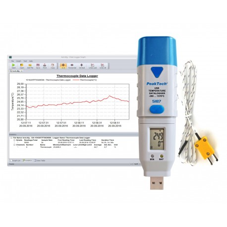 Logiciel et sonde type-K du Datalogger de température PeakTech® 518