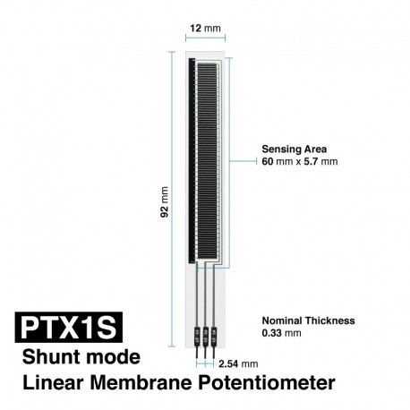 Dimensions Potentiomètre à membrane linéaire CERADEX PTX1S