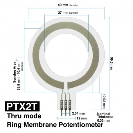 Dimensions Potentiomètre à membrane rotatif CERADEX PTX2T