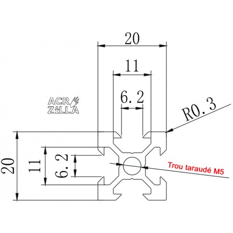 Dimensions Profilé aluminium 600 mm ACRZilla série 20x20
