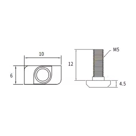 Dimensions complètes de la Vis M5 ACRZilla à tête Marteau - L 12 mm