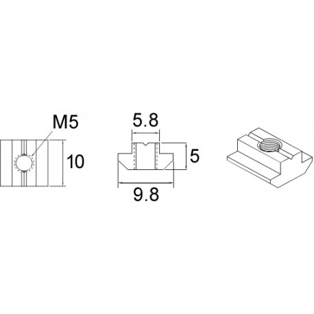 Dimensions Ecrou M5 ACRZilla en T