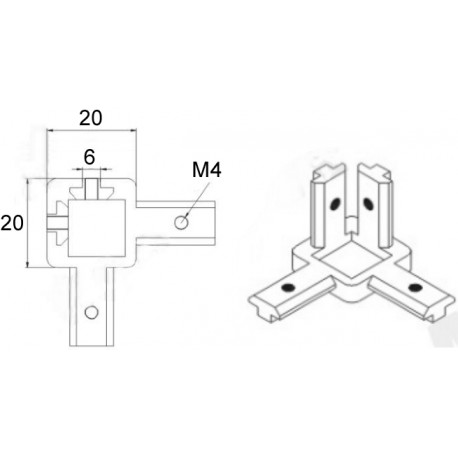 Dimensions Equerre d'angle pour profilé ACRZilla série 20x20