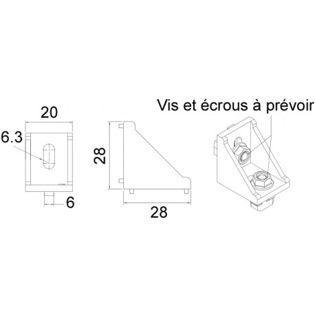 Dimensions Equerre d'angle pour profilé ACRZilla série 20x20