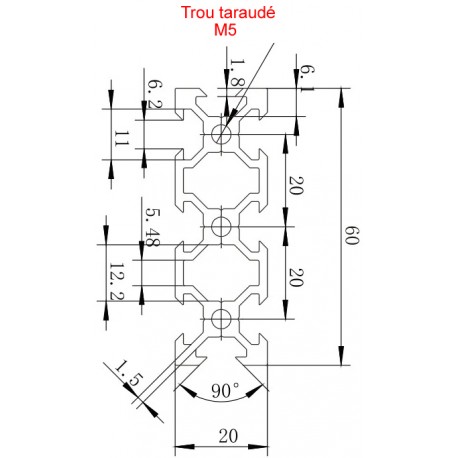 Dimensions pProfilé aluminium 100 mm ACRZilla série 20x60