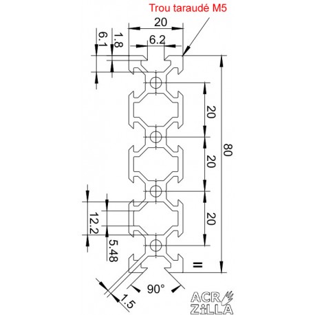 Dimensions Profilé aluminium 100 mm ACRZilla série 20x80