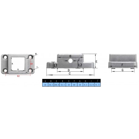 Dimensions Pied pour profilés ACRZilla série 40x40