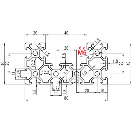 Dimensions Profilé aluminium 1000 mm ACRZilla série 40x80