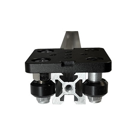 Vue de côté du Petit chariot mobile 4 roues pour profilés 20x20