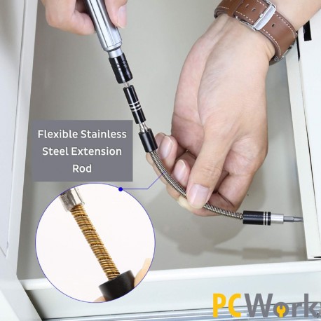 Exemple d'utilisation de la rallonge flexible du jeu de tournevis PCW08J