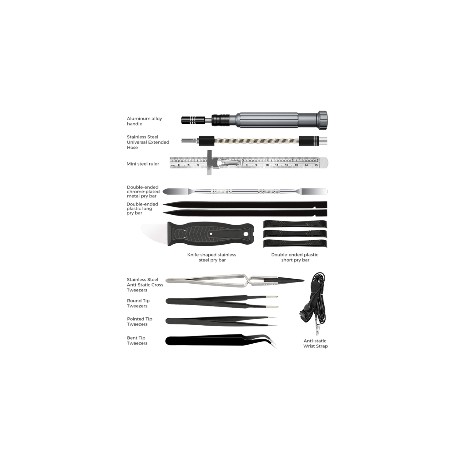 Détails des accessoires inclus dans le jeu de tournevis de précision PCW08J