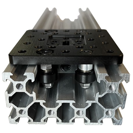 Vue de côté du Chariot mobile 4 roues pour profilés 40x80