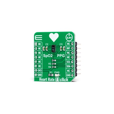 Vue de côté du capteur de fréquence cardiaque Heart Rate 11 Click MIKROE5170