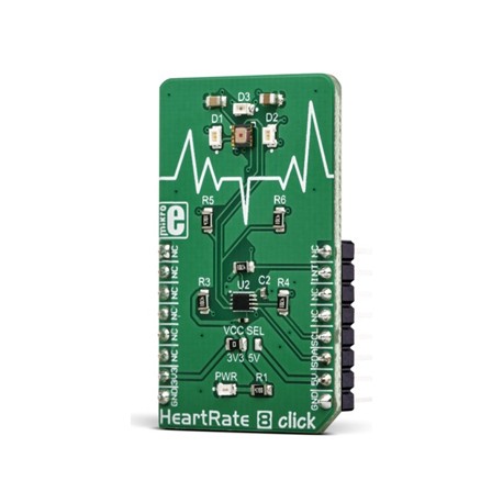 Vue de côté du Module Capteur pulsations cardiaques Heart Rate 8 Click MIKROE-3218