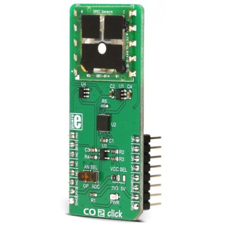 Vue de côté du capteur de gaz CO 2 Click MIKROE-3196