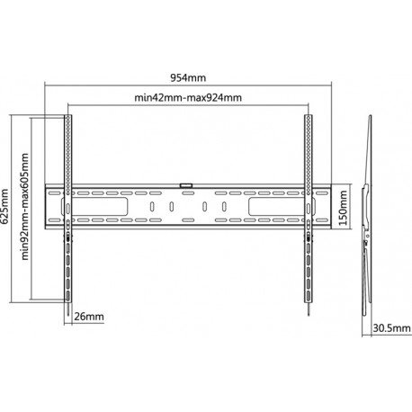 Dimensions du Support mural fixe pour TV XXL (43"-100")