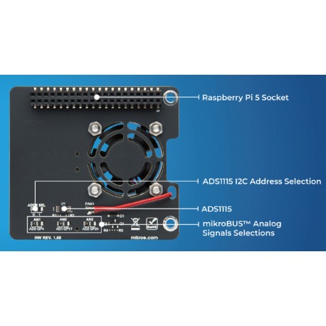 Détail de la face arrière du module Pi 5 Click Shield pour Raspberry Pi 5 MIKROE-6423