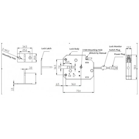 Dimensions de la serrure à solénoïde DFROBOT FIT0620