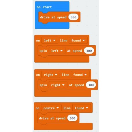 Exemple de bloc sous MakeCode pour le capteur de ligne optionnel pour robots MiniBit