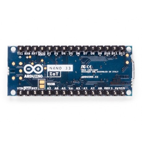Vue du dessous de la carte Arduino Nano 33 IoT ABX00032