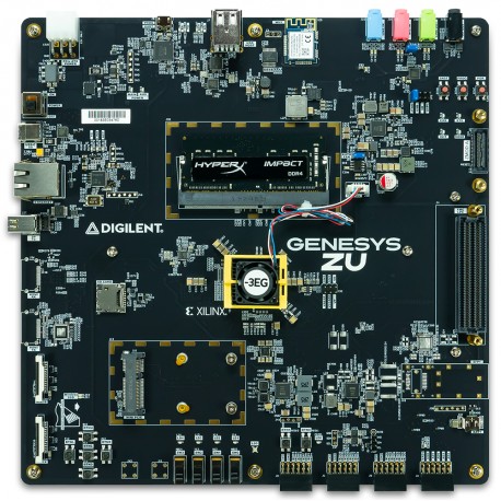 Vue de dessus de la carte de développement Genesys ZU-3EG: Zynq Ultrascale+ MPSoC