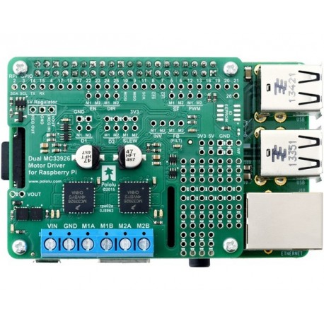 Vue du shield Dual MC33926 Motor Driver + raspberry Pi