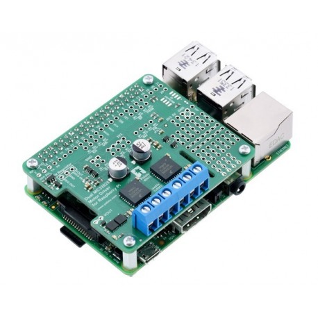 Vue de côté du shield Dual MC33926 Motor Driver + raspberry Pi