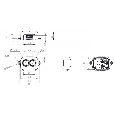 Dimensions du capteur de distance LiDAR TF-Luna