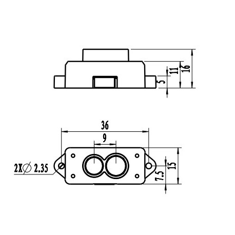 Dimensions du capteur de distance Grove LiDAR TFmini