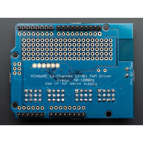 Vue arrière de la platine Shield I2C pour 16 servos ADA1411