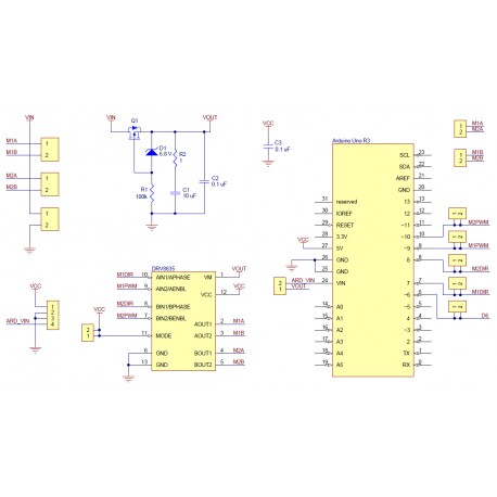 Schéma théorique du dual Motor Shield DRV8835 pour Arduino®